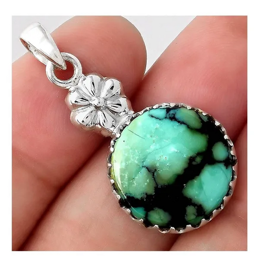 Lucky Charm Tibetan Turquoise Sterling Silver Pendant on 16" Free 925 Chain