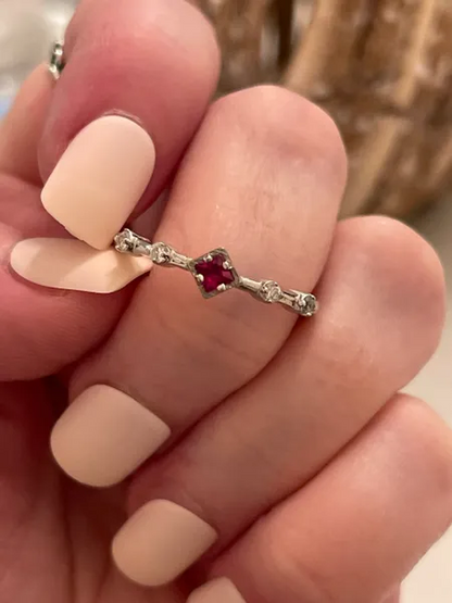 Half eternity band ring Simulated Ruby CZ .925 Sterling Silver