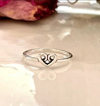 Heart band oxidized ring  925 silver ring