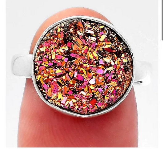 Titanium Druzy Artisan .925 Sterling Silver Ring Size 7.5