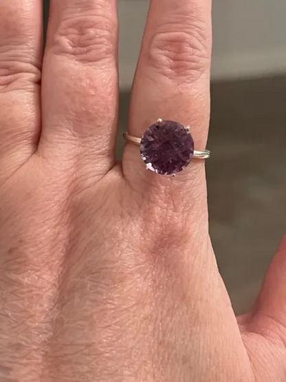 6.48CT Amethyst & 925 sterling silver ring size 9. Artisan Handmade
