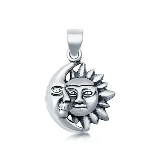 Sterling Silver Moon and Sun Pendant Charm 925 Solid Sterling Silver
