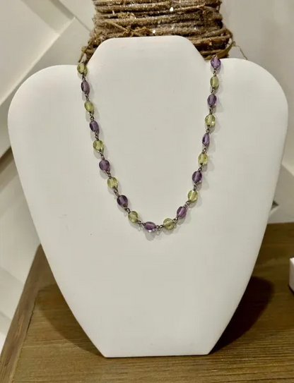 Natural Amethyst & Citrine Necklace .925 18-19.5"Stamped .925 clasp adjustable.