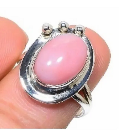 Pink Opal & Sterling Silver Ring size 7