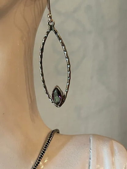 Mystic Topaz & Oxidized 925 Sterling Silver Dangle Drop Earrings