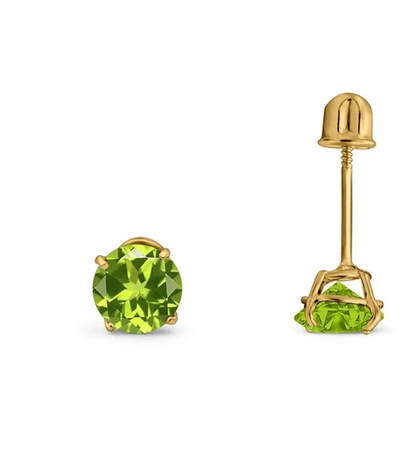 14k Yellow Gold Round Solitaire Stud Earrings Simulated Peridot 4mm