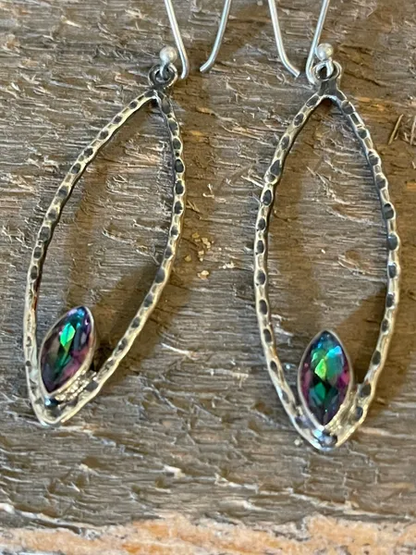 Mystic Topaz & Oxidized 925 Sterling Silver Dangle Drop Earrings