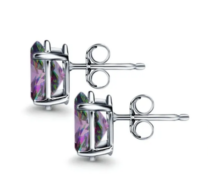 Art deco oval earrings solitaire stud earrings simulated rainbow CZ .925 8MM