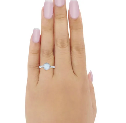 Floral art wedding engagement ring lab created white opal 925 sterling silver ring