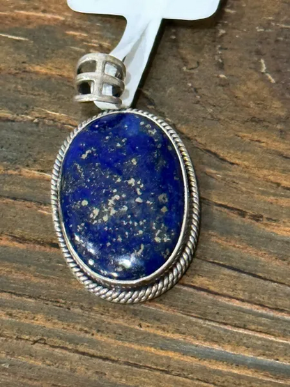 Oval Lapis Lazuli Pendant in Sterling Silver 925