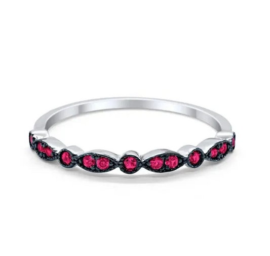 Half Eternity Wedding Band Round Simulated Ruby CZ 925 Sterling Silver Ring