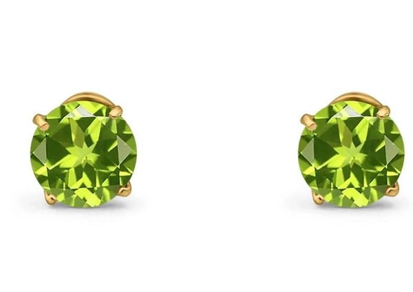 14k Yellow Gold Round Solitaire Stud Earrings Simulated Peridot 4mm