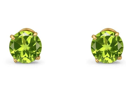 14k Yellow Gold Round Solitaire Stud Earrings Simulated Peridot 4mm