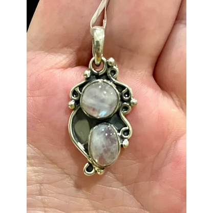 Natural Rainbow and Moonstone 925 Sterling Silver & Chain